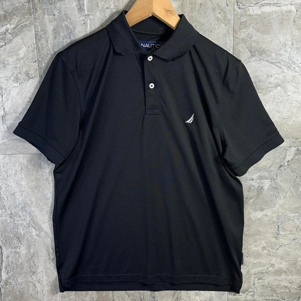 Nautica Navtech black polo shirt with white logo Mens‎ Size S #preppy #golfwear